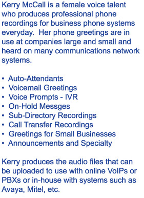 Recording services for professionally voiced telephone greetings